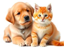 A dog and a cat are sitting together photo