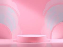 Pink 3D Product Display Podium Stage with Arches, Pastel Studio Background, Minimalist Design. photo