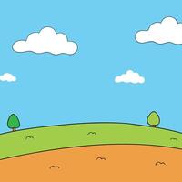 Simple landscape illustration of a hill with trees and clouds vector