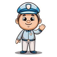 Friendly officer character in a blue uniform, waving vector
