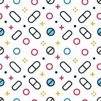 Colorful medicine pattern with pills, plus signs, and circles vector