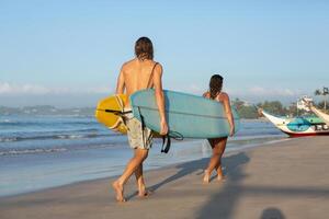 Weligama, Sri Lanka, 13 january 2025, Weligama is known for its consistent, gentle waves, making it one of the best spots in Sri Lanka for beginners to learn surfing photo