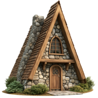 Beautifully Designed 3D Cottage House With A Classic Stone Chimney And Elegant Wooden Features png