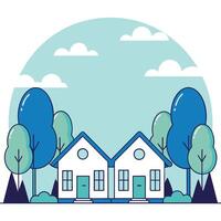 two houses with trees in the background vector
