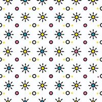 Seamless pattern with colorful suns and dots on white background. vector