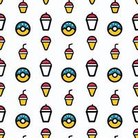 Seamless pattern of donuts, ice cream cups and slushies. vector