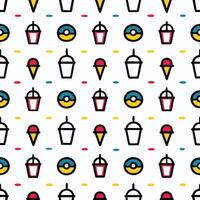 Seamless pattern of colorful ice cream, drinks, and balls. vector