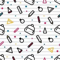Seamless pattern of school supplies on notebook paper background. vector