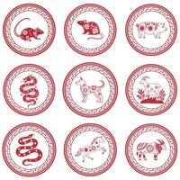 Set of Artistic Chinese Zodiac Signs Design for Cultural Project vector