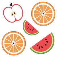 A flat lay image of sliced apple, orange and watermelon. vector