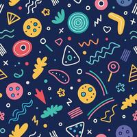 Abstract colorful shapes and lines seamless pattern. vector