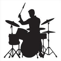 Dynamic Drummer with Drums Silhouette Illustration vector