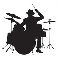 Design of Drummer with Drum Kit Silhouette vector