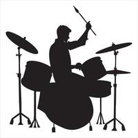 Musician Artist Performing on Stage with Drum Set Silhouette vector