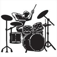 Dynamic Drummer with Drums Silhouette on Stage Illustration vector