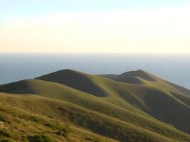 A view of the ocean from the top of a hill photo