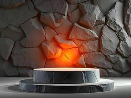 A stone podium with a red light on top photo