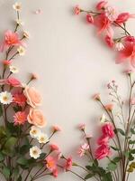 Flowers are arranged in a circle on a white background photo