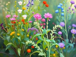 A painting of flowers in a field photo
