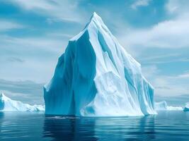 Icebergs floating in the ocean with blue sky background photo
