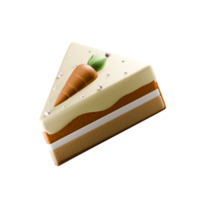 3d slice of Carrot cake with glossy icing. 3D illustration on isolated background png