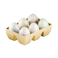 A collection of six easter eggs in a regular cardboard egg carton on an isolated background - 3D render png