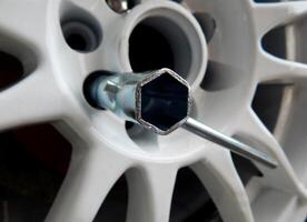 Universal Wheel Spanner Stick In Car Rim Closeup photo