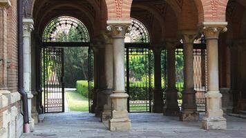 Columns Supporting Brick Vaults In Patio Of Ancient Castle photo
