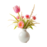 Spring-Inspired Tulip Bouquet in a Stylish Vase for Decoration png