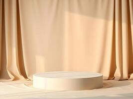 Minimalist Beige Stage with Curtains - Product Display, Presentation Background, 3D Render, Mockup, Podium photo