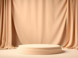 Elegant Beige Stage or Pedestal with Curtains for Product Display or Presentation, 3D Rendering Background. photo