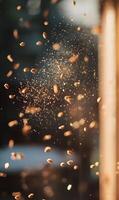 Captivating particles suspended in a sunlit space, creating a magical and ethereal effect photo
