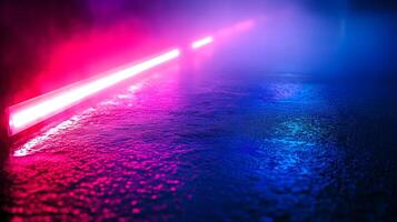 Neon bathed ground with an electric atmosphere with luminous bars in pink and violet photo