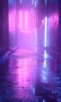Neon rain reflections illuminate urban alleyways, creating a visually striking atmosphere photo