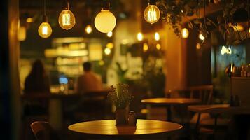 Intimate cafe ambiance with warm lighting and cozy atmosphere inviting for conversation photo