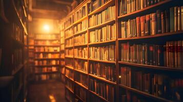 A library scene with rows of aged books placed on shelves, creating an atmosphere of history photo