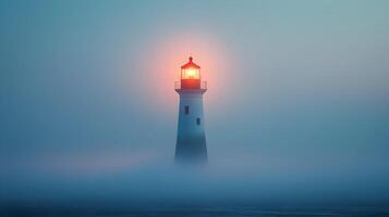 Beacon of hope lighthouse, shrouded by dense fog on the vast sea, marine architecture photo