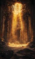 Enigmatic temple illuminated by light, showcasing ancient architecture and a sense of wonder photo