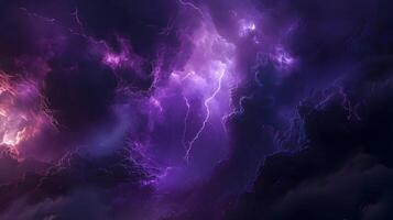 Dramatic Sky with Flashes of Lightning and Dark Clouds in a Powerful Thunderstorm, Tempest photo