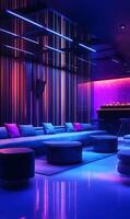 Experience a Luxurious and Exclusive Lounge Area with Captivating Neon Lighting Ambience photo