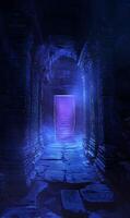 Intriguing view of an antique architectural corridor with ancient inscriptions and light photo