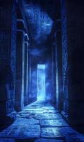 Evocative image transports viewers to ancient Egyptian temple with ethereal blue illumination photo