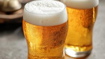 Refreshing beer with foam in a cozy bar drink photography indoor setting close-up perspective photo