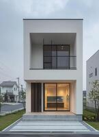 Modern minimalist house design urban setting architecture photography contemporary environment front view design concept photo