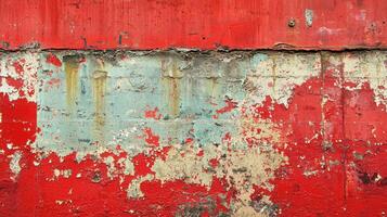 Weathered red and blue wall background urban setting textured image industrial vibe close-up view artistic concept photo