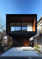 Contemporary minimalist house design urban japan architectural photography modern environment front view innovative structure photo