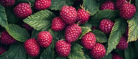 Harvesting fresh raspberries berry farm food photography nature setting close-up view organic produce concept photo