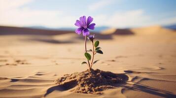 Solitary purple wildflower in vast desert landscape nature photography serene environment close-up view photo