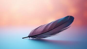 Delicate black feather on soft surface artistic photography minimalistic environment close-up perspective photo