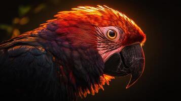 Curious parrot observing sunset in nature animal photography vibrant environment close-up view photo
